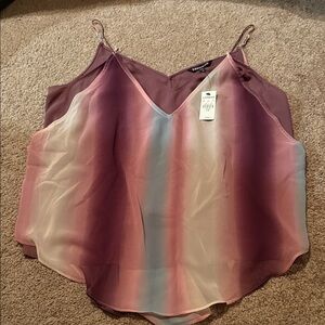 Express Ombre Satin V-Neck Cami in Mauve, Pink & Cream